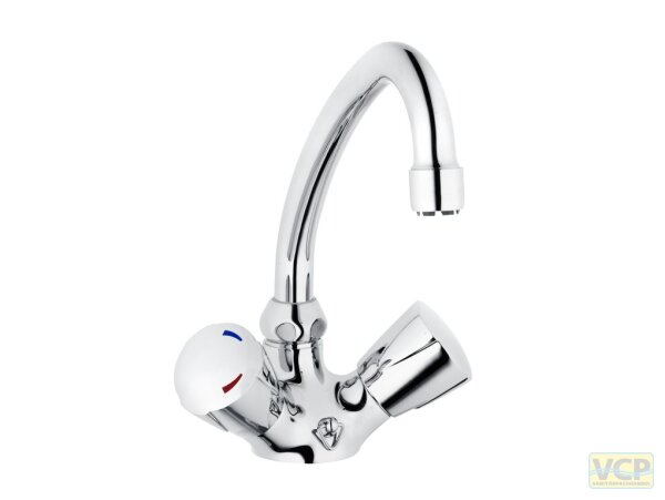 SH Küchen-Temperierarmatur Serie classic-line_2 Niederdruck, mit Classic Griff, schwenkbarem HU-Rohrauslauf, Ausladung 200 mm, Höhe bis Strahlregler 170 mm, Flexschläuche 3/8" DIN DVGW, in chrom