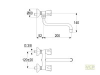 SH Küchen-Zweigriffarmatur Serie classic-line_2 für Wandmontage, Stichmaß 100 - 140 mm, Anschluss 1/2", Ausladung 200 mm, in chrom