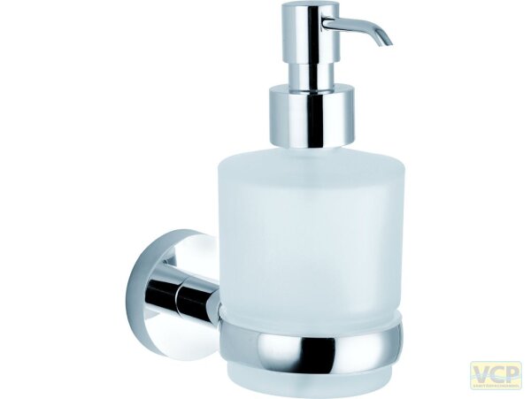 Seifenspender Serie gamma_300 mit Pumpe, Wandbefestigung, Glas satiniert, Wandhalter in chrom