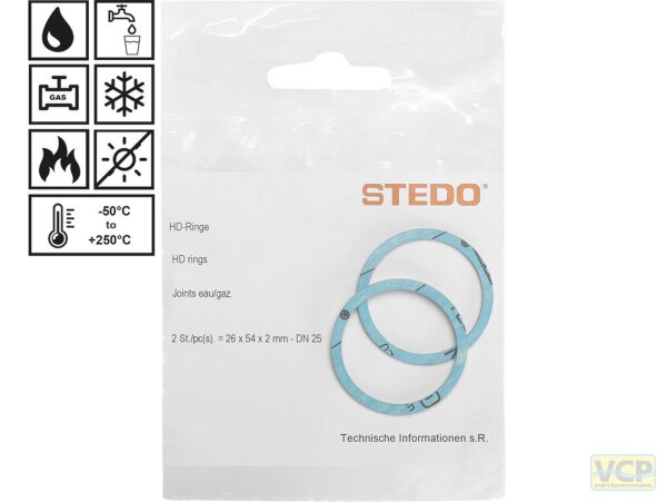 HD-Ringe 26 x 54 x 2 mm für Einrohrgaszähler-Verschraubungen DN 25, Inhalt pro Tüte: 2 Stk