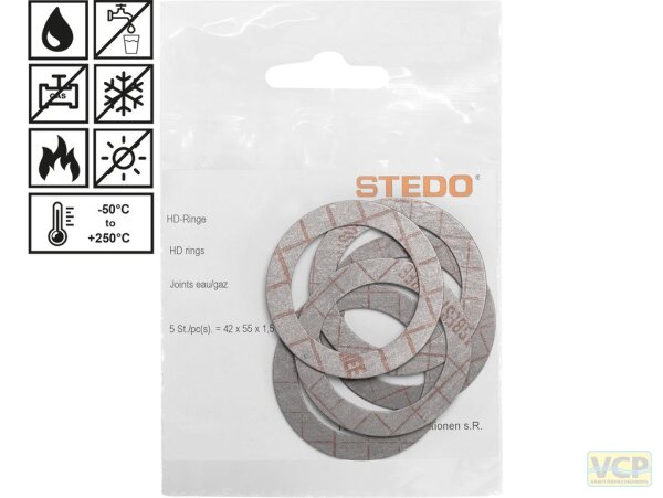 HD-Ringe 42 x 55 x 1,5 mm für Heizkörper, grafitiert, Inhalt pro Tüte: 5 Stk