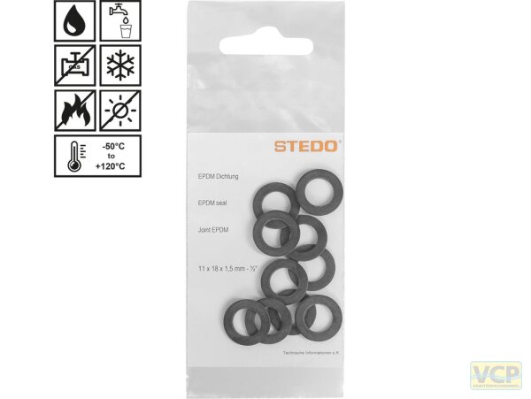 EPDM Dichtungen 9 x 14 x 1,5 mm für Überwurfmutter 3/8" im Trinkwasserbereich, Inhalt pro Tüte: 10 Stk