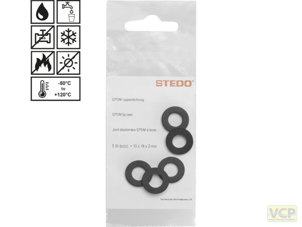 EPDM Lippendichtung 10 x 18 x 2 mm für Brauseschläuche, Inhalt pro Tüte: 5 St.