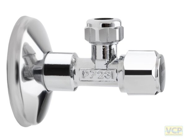 NIL Eckventil mit Ihrem Logo, selbsdichtend, 1/2" x 3/8", mit Quetschverschraubung NILplus forte 10mm