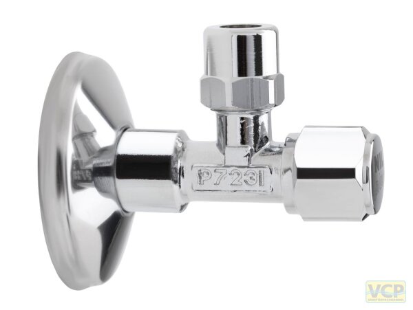 NIL Eckventil mit Ihrem Logo, selbstdichtend, 1/2" x 3/8", mit ELB-Quetschverschraubung NILplus forte 4-teilig 10mm