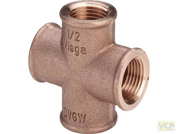 Kreuzstück Rotguss blank 1/2"