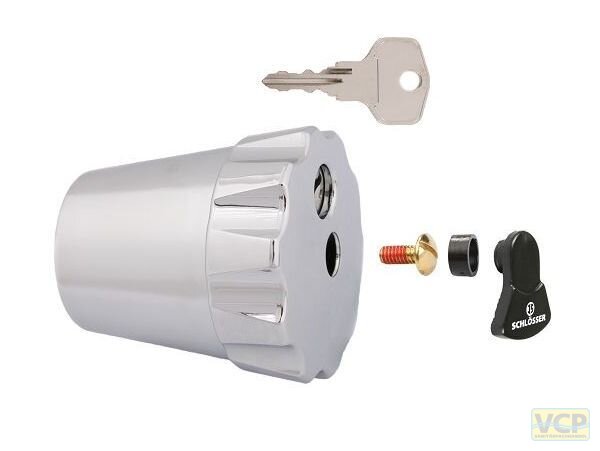 Abschließbarer Haubengriff mit Schlüsselpaar, verchromt