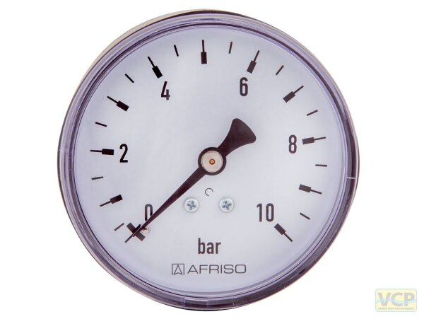 Manometer 0 - 10bar Ø 63mm 1/4"Ag hinten