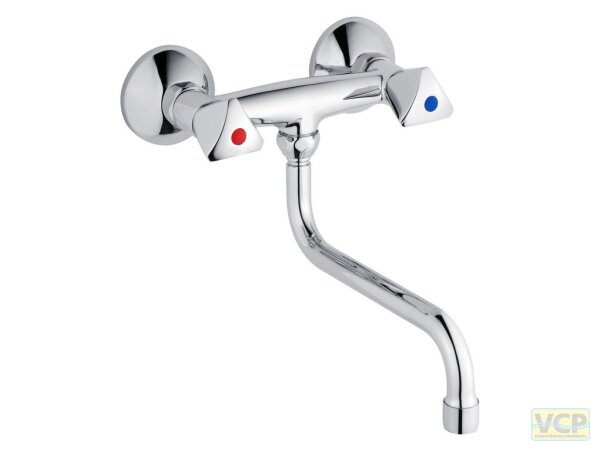 SH Küchen-Zweigriffmischer Serie classic-line_2 mit Trianon Griff, Stichmaß 135-165 mm, schwenkbarem S-Rohrauslauf, Ausladung 200 mm, Tiefe bis Strahlregler 140 mm, 1/2", in chrom