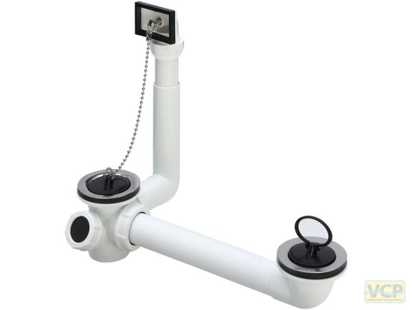 Ab-und Überlaufgarnitur für Doppelspüle, 1x eckiger Überlauf