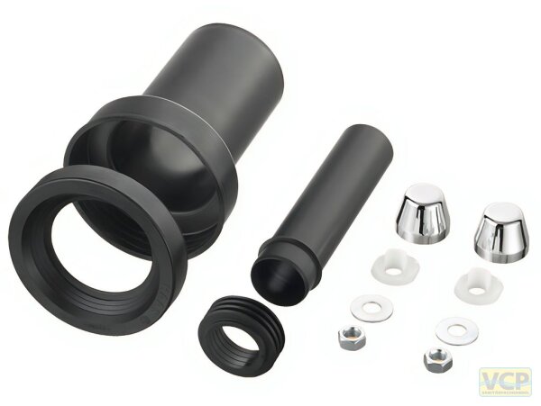 PE-Wand-WC-Anschlussgarnitur DN90 mit U-Scheibe Deckkappen Metalloptik