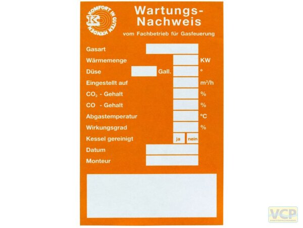 Wartungsetiketten Gas 75 x 120 mm selbstklebend