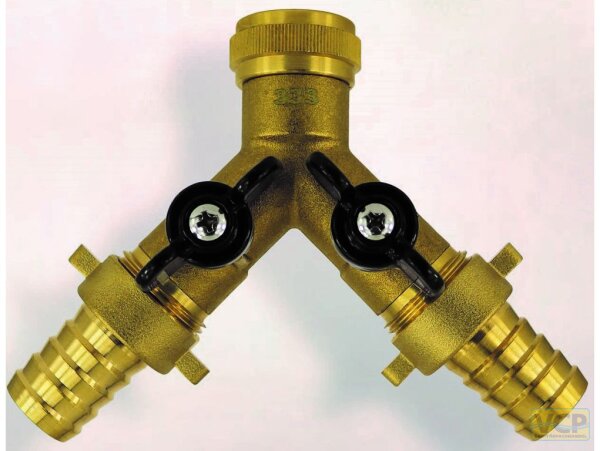 Zweiwegekugelhahn mit Verschraubung 1 x 3/4"Ig auf 2 x 3/4"Ag