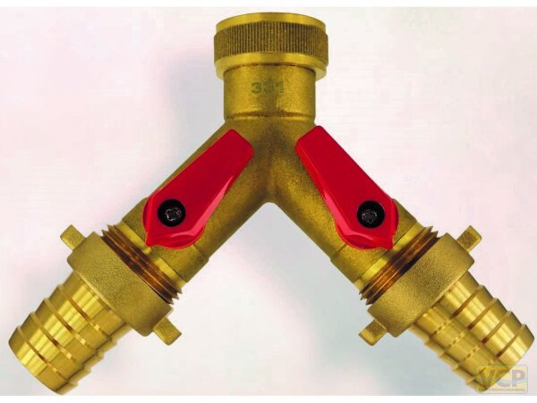 Zweiwegekugelhahn mit Verschraubung 1 x 1"Ig auf 2 x 1"Ag