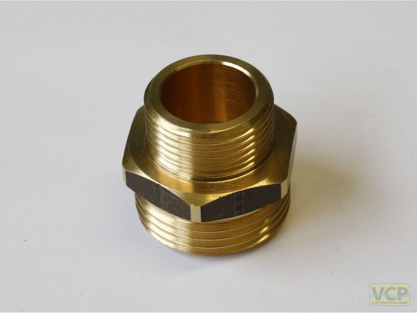 Reduziernippel Messing blank 3/4" x 1/2" mit breiter Dichtfläche