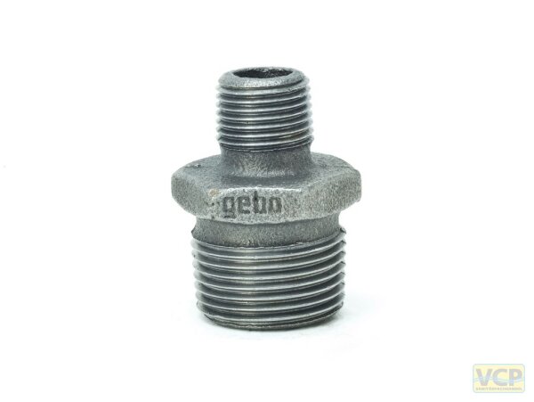 Reduziernippel 1" x 1/2" TG schwarz
