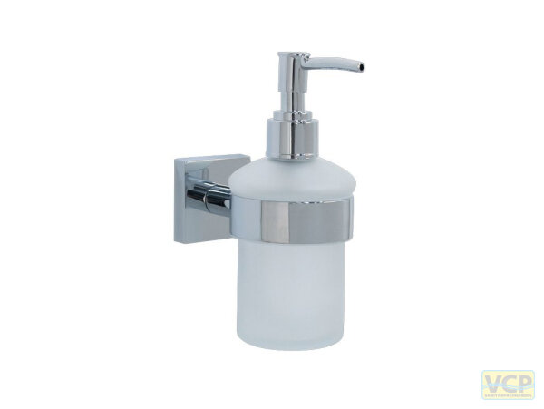 Flüssigseifenspender Metall Glas satiniert Serie Lahti eckig verchromt