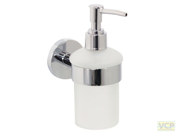 Flüssigseifenspender Metall Glas satiniert Serie Oslo rund verchromt