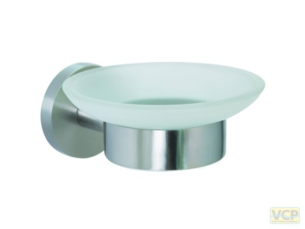 Seifenablage Metall Glas satiniert Serie Oslo rund Edelstahloptik