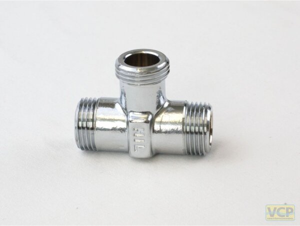 T-Stück Messing chrom 3x 3/8" AG