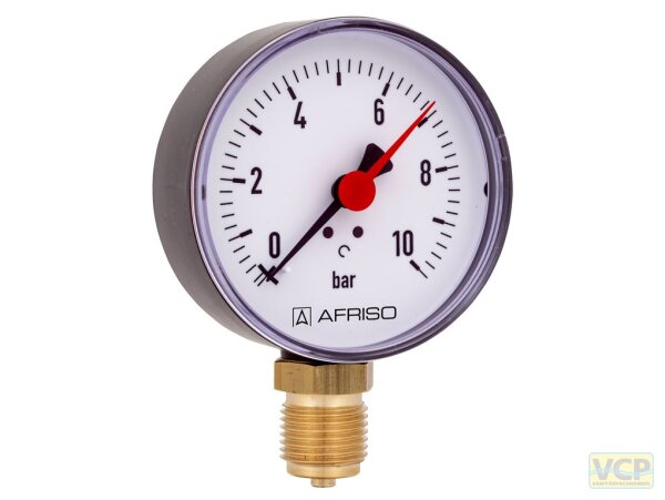 Manometer 0 - 10bar Ø 80mm 1/2"Ag unten