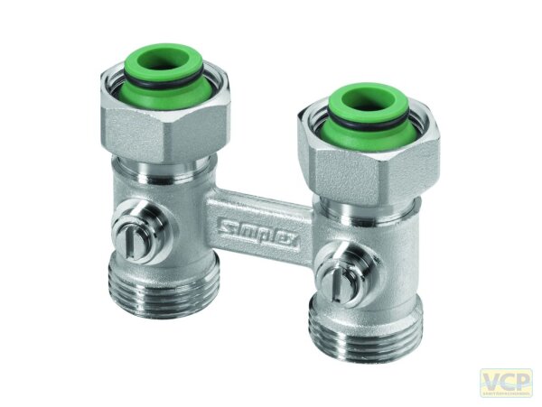 2-Rohr Hahnblock Standard mit Eurokonus 3/4" 50mm Rohrabstand Typ D2/50