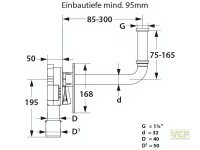Raumspar-Wandeinbau-Siphon mit Ablaufrutsche DN 40/50