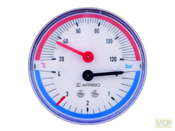 Thermo-Manometer TM80 1/2" AG hinten mit Serviceventil 0 - 4 bar, 20 - 120 °C