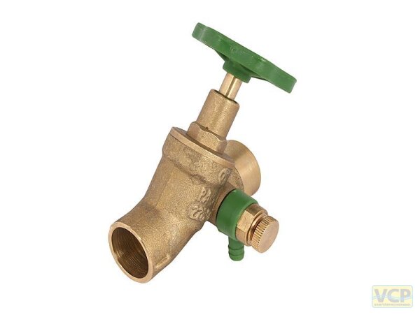 Schrägsitzventil 18mm Lötanschluss und Verschraubung, mit Entleerung