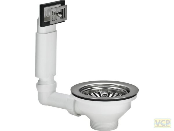 Ablaufventil 6/4" für Spülen mit 90mm Ablaufloch, ohne Bowdenzug, eckiger Überlauf