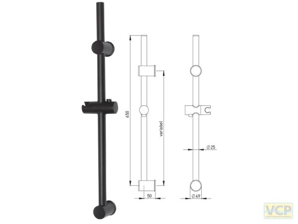 Brausestange "Roma" Ø 25, 650 mm matt schwarz